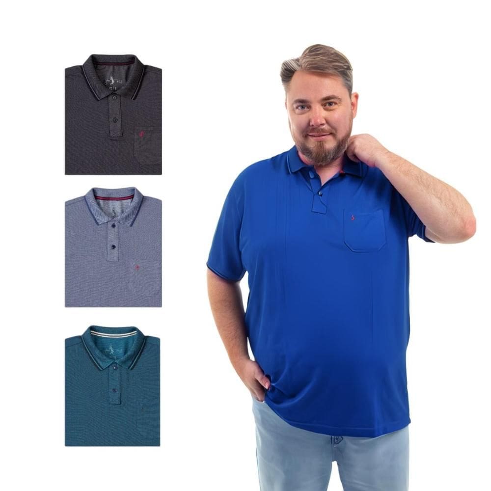 Kit 4 Camisa Polo Masculina Plus Size Pique com Bolso Casual