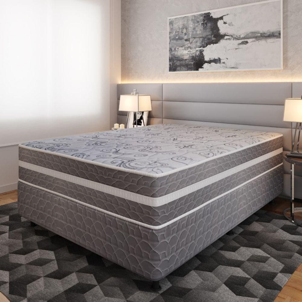 Cama Box Casal (138x188) D28 Cinza/Branco Prime Topázio Colchões
