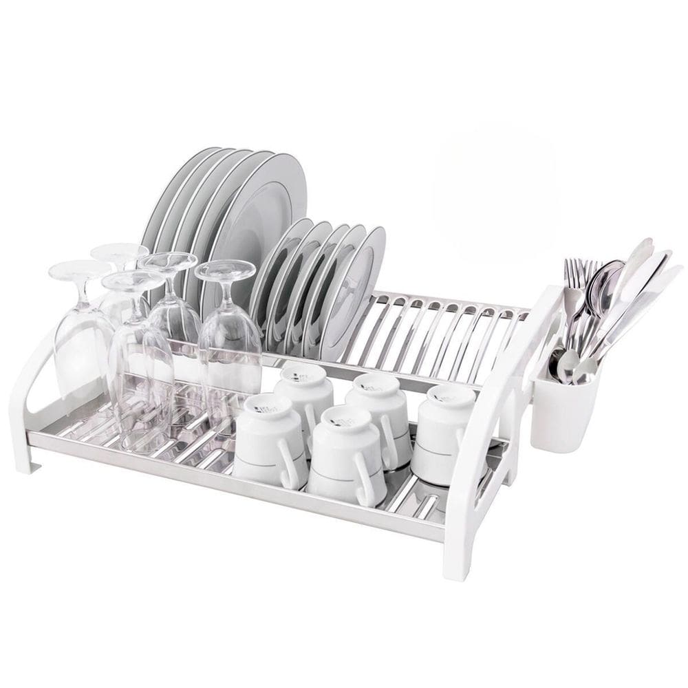 Escorredor Cama 20 Pratos Inox Branco Com Porta Talheres