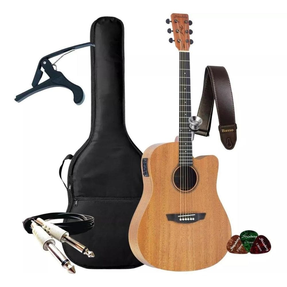 Kit Violao Aço Eletrico Strinberg Fs4D Folk Mahogany