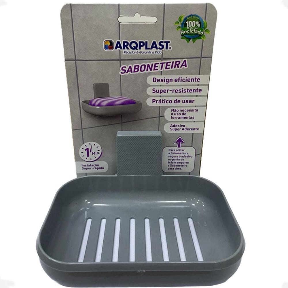 Saboneteira Suporte De Parede Com Suporte Adesivo Cor Cinza