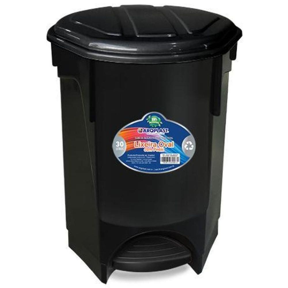 Lixeira Multiuso Oval Com Pedal E Tampa 30 Litros Preta