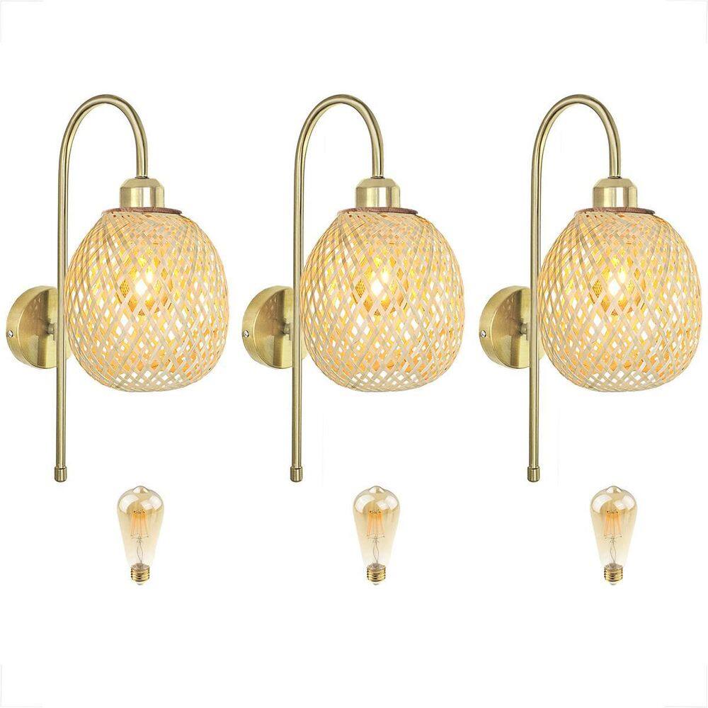 Kit 3 Arandela Dourada Interna Bambu Fibra Natural Nat92 +