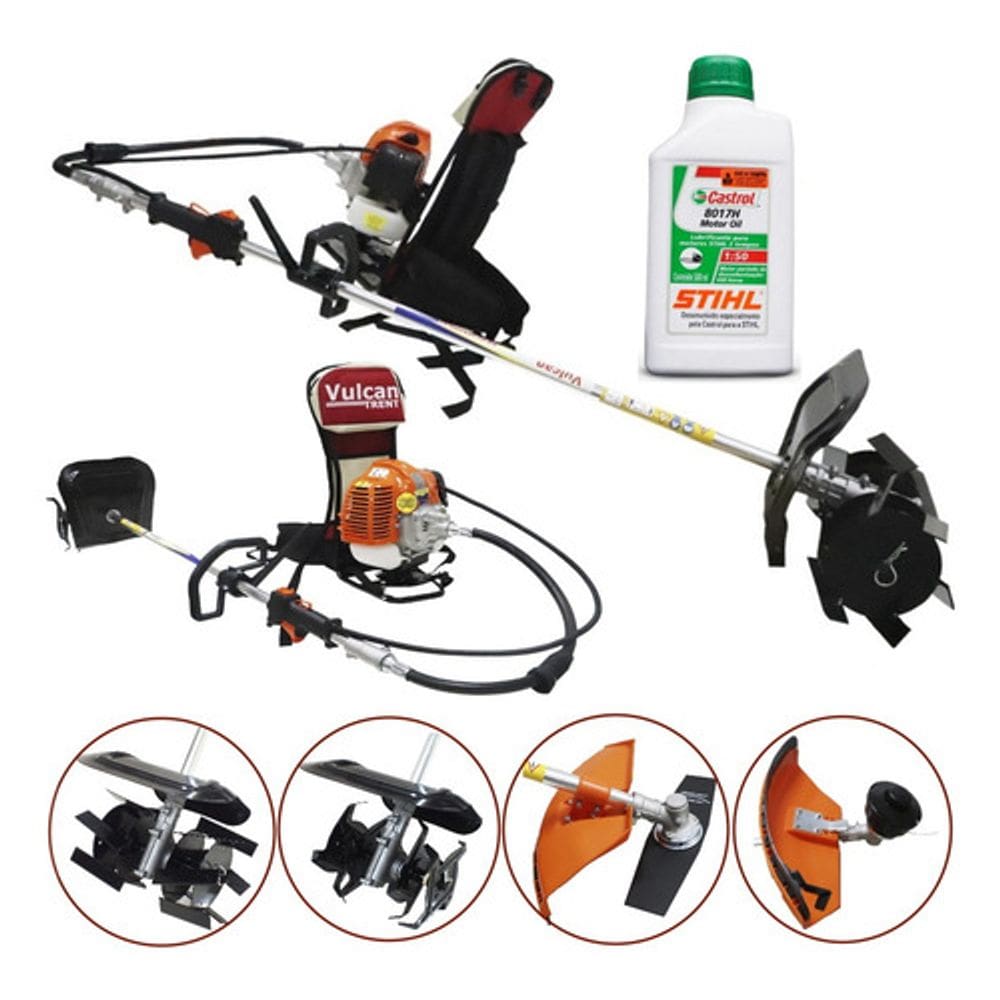 Roçadeira Costal Capinadeira, Cultivadora e Aparador de Grama 4x1 Vulcan Trent Vrc430 + Óleo Stihl 2T