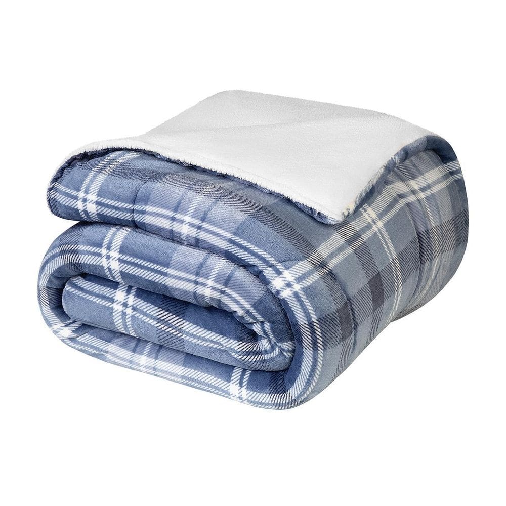 Coberdrom Fleece Dupla Face Casal 2,00Mx2,20M Xadrez Azul