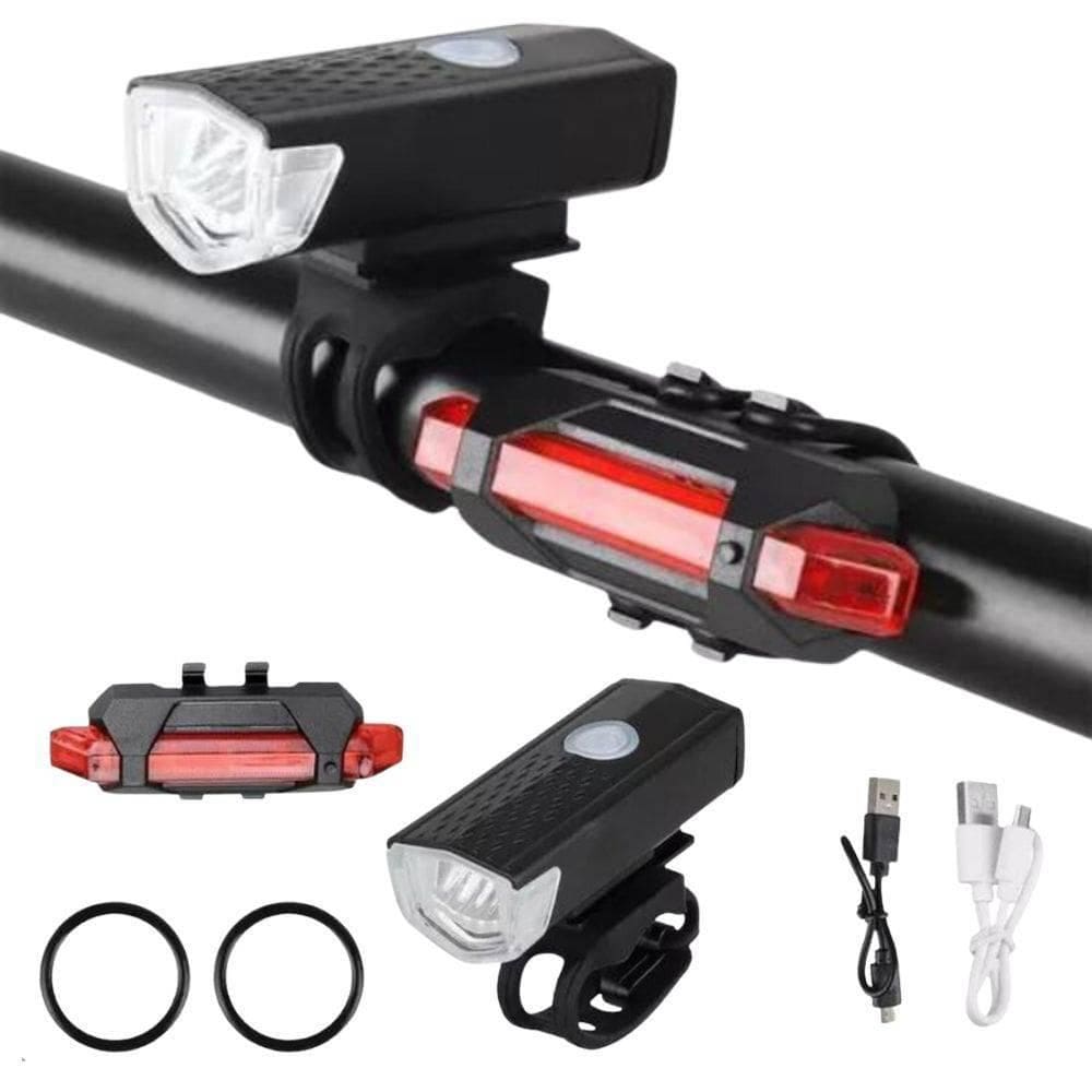 Kit Bike Farol Frontal + Traseiro Ultra Led Usb Recarregável