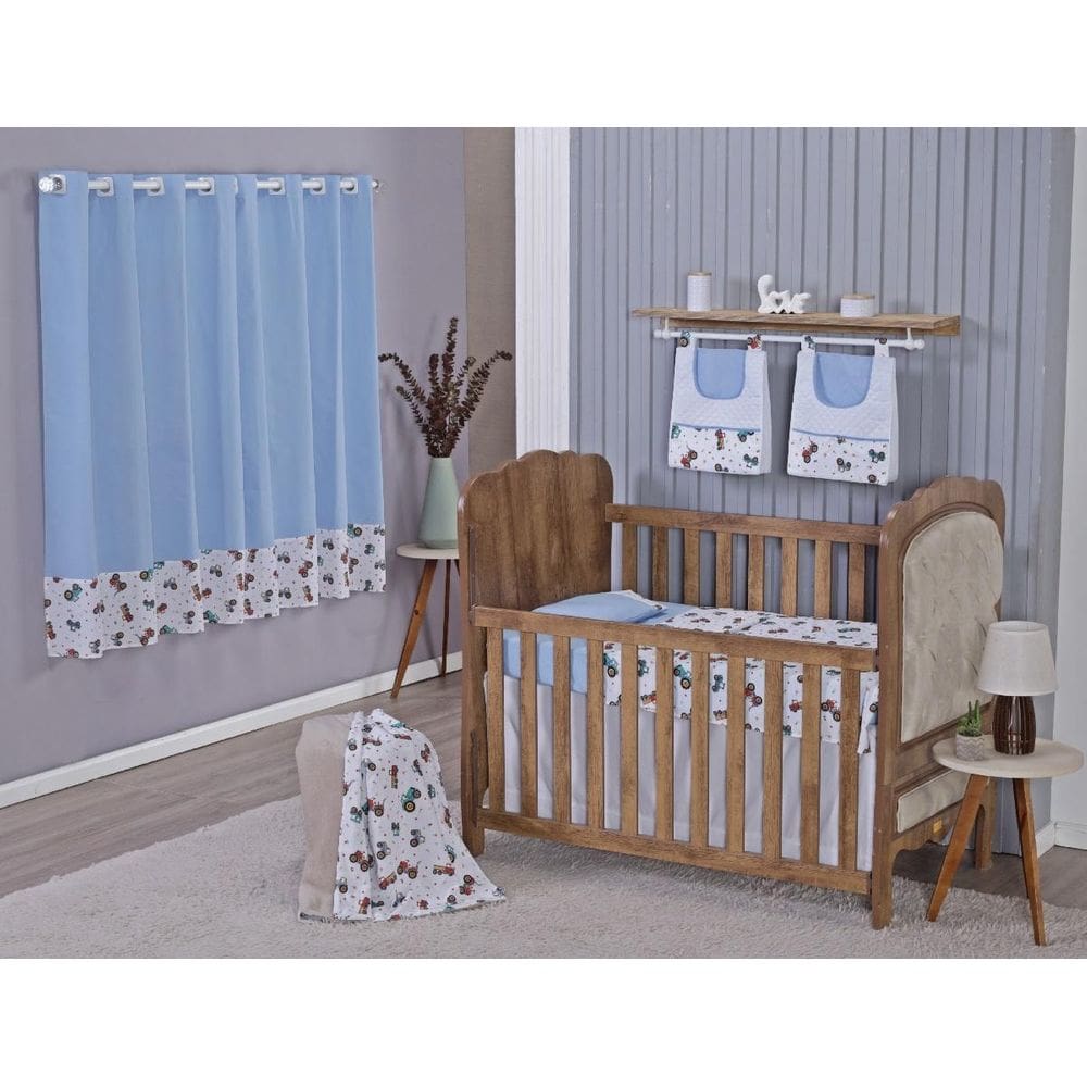 Enxoval Bebe Kit Berço Americano Cortina Algodão Menino
