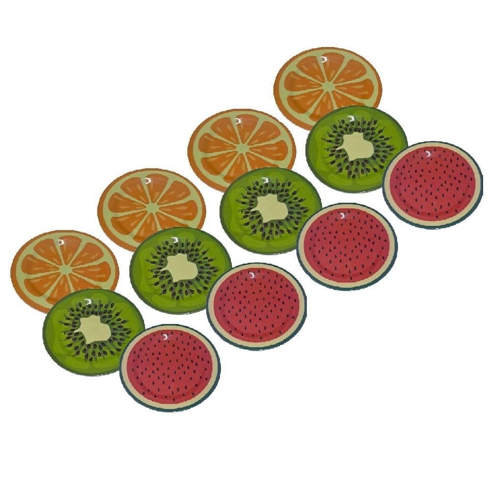 Conjunto 12 Pratos Rasos Em Melamina Para Sobremesa Fruta 20cm