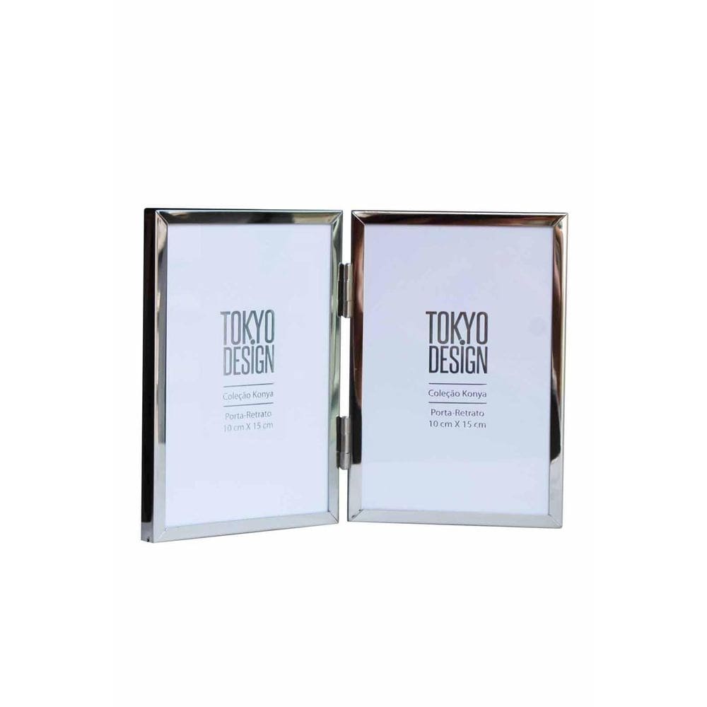 Porta Retrato Duplo Livro Abre Fecha Em Metal E Vidro 10X15