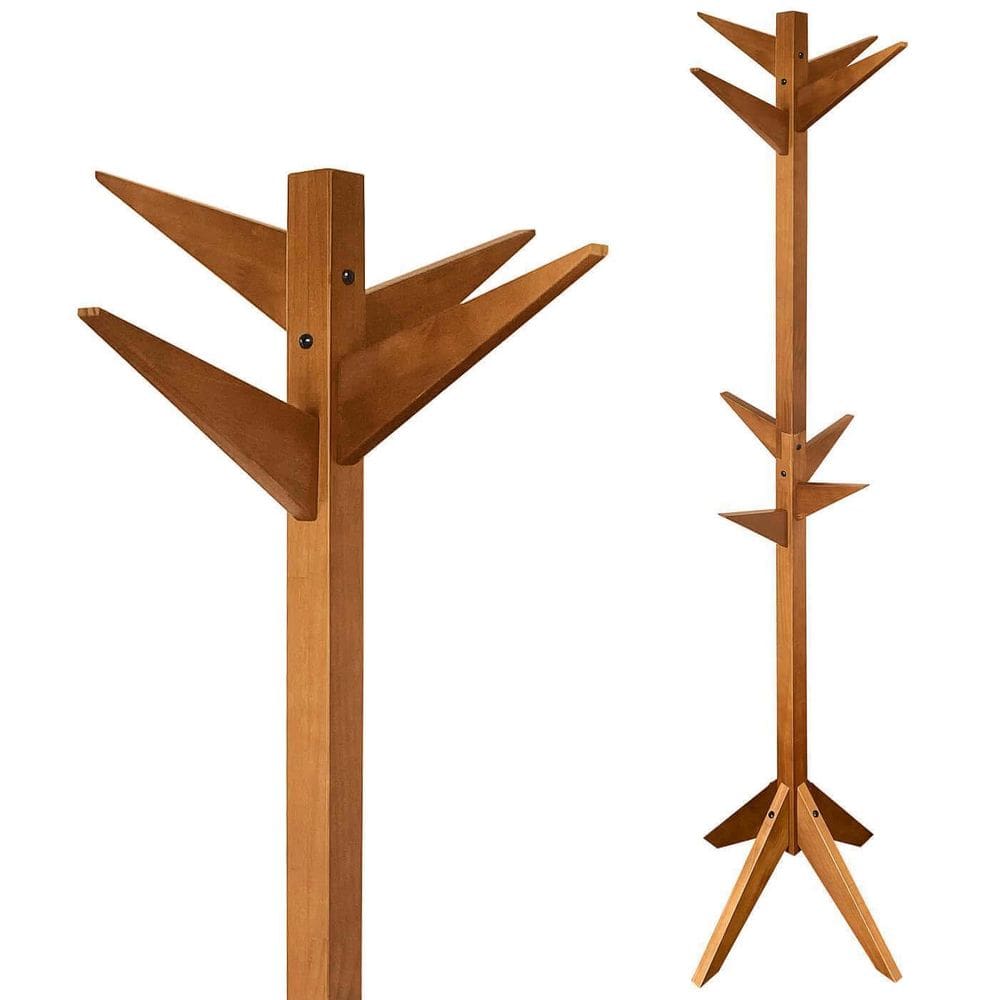 Cabideiro De Pé Mancebo Madeira Reticulado Com Arara Imbuia