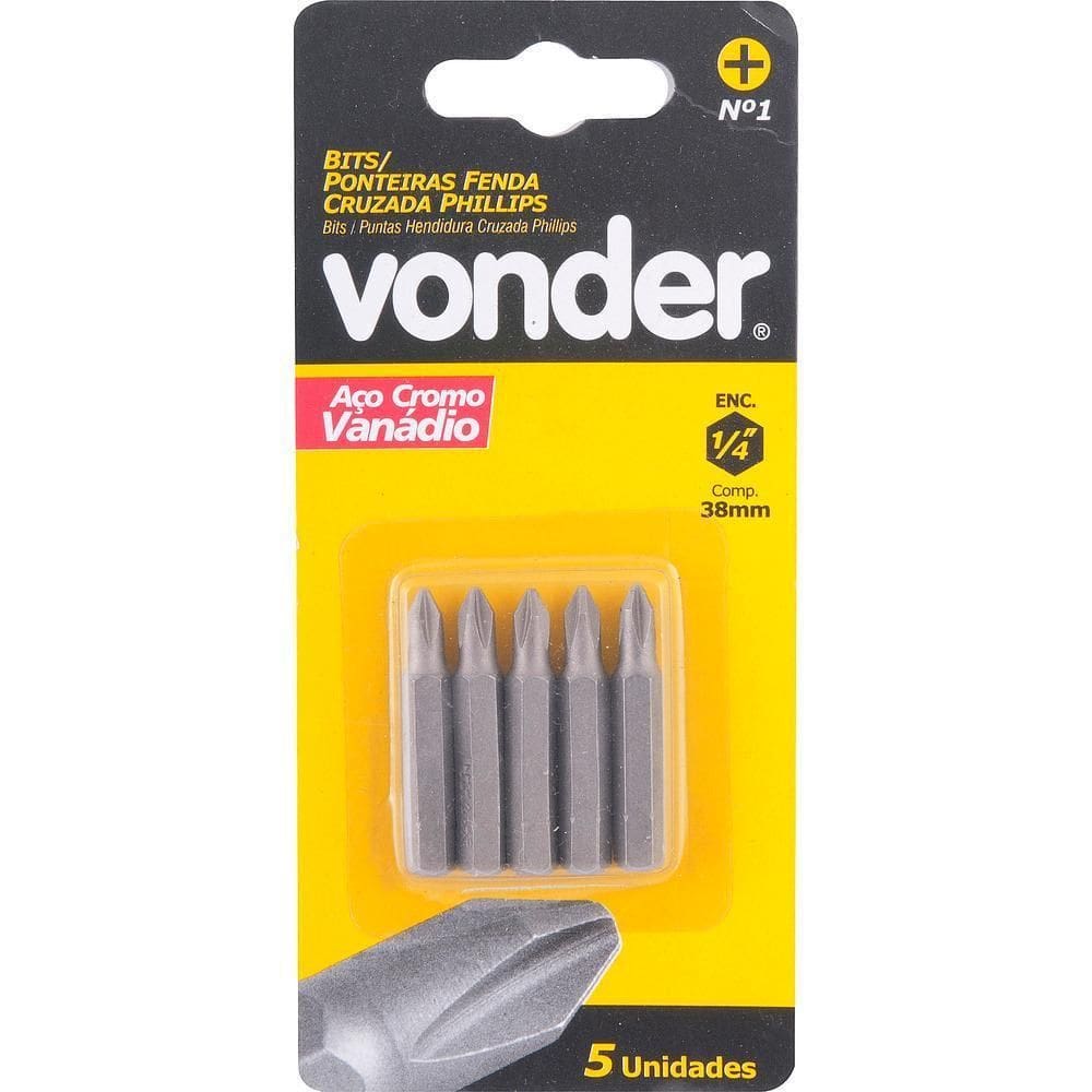 Bits Ponteira Philips 1/4 N.1 3/16X50Mm Com 5 Peças Vonder
