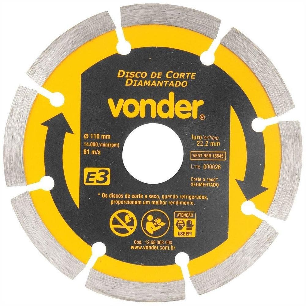 Disco De Corte Diamantado Segmentado Vonder E3 110 X 22,2Mm