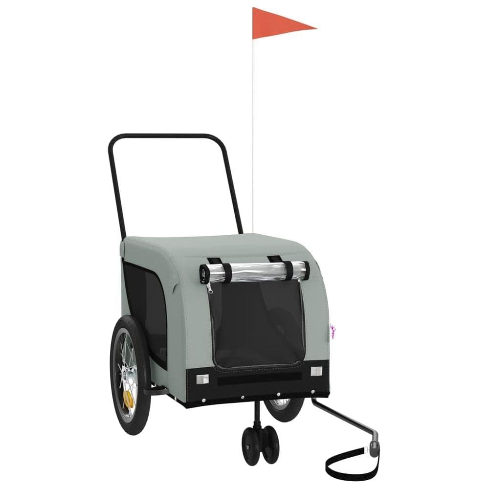 Trailer de bicicleta para animais de estimação vidaXL cinza/preto em tecido/ferro Oxford