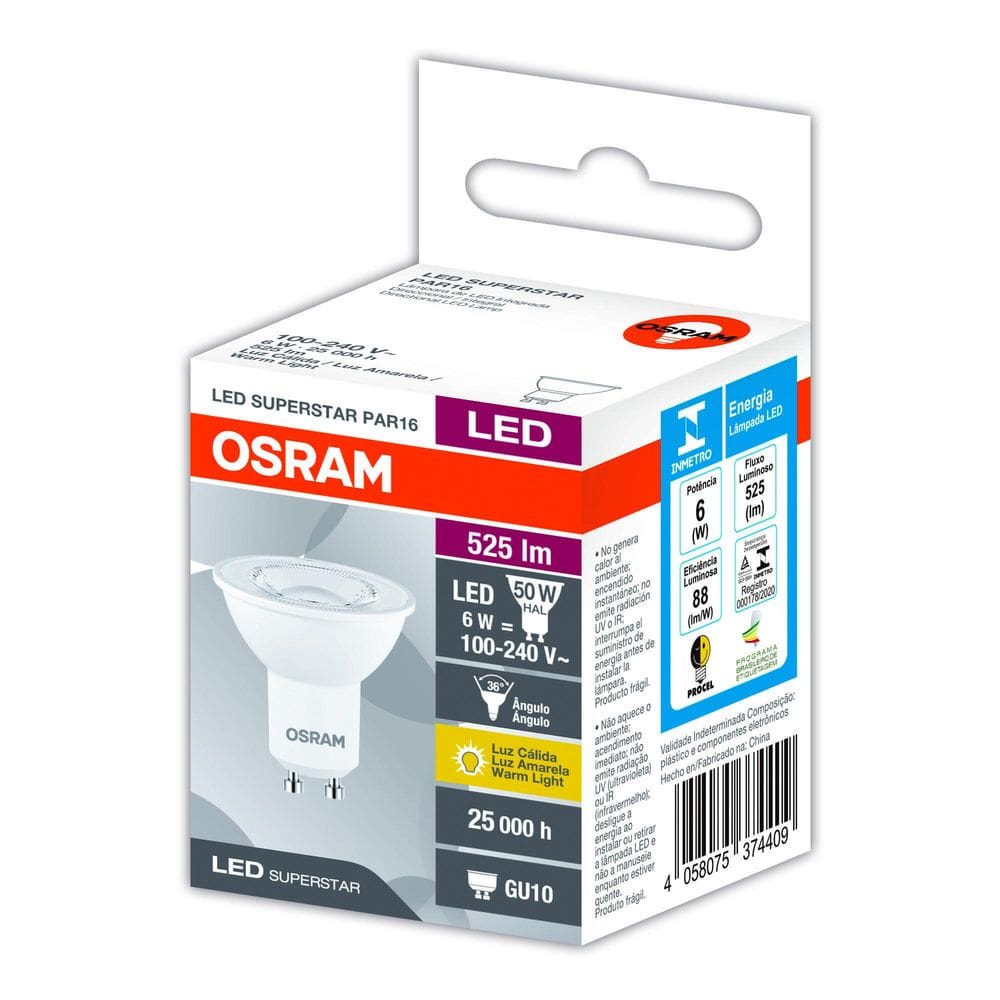 Lampada Led Par16 Ho 6W 2700K 525Lm Biv Gu10-Osram