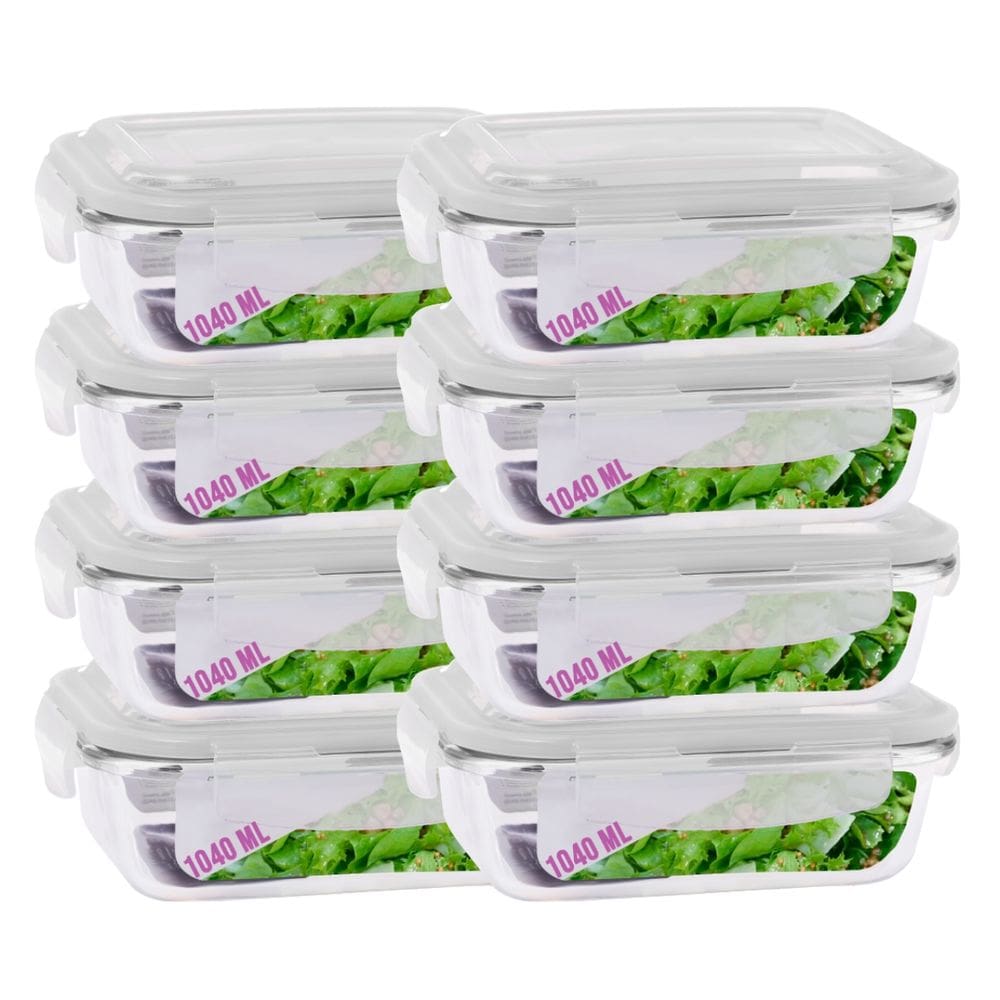 Kit 8 Potes Hermetico Vidro Transparente 1040ml Marmitas 4 Travas