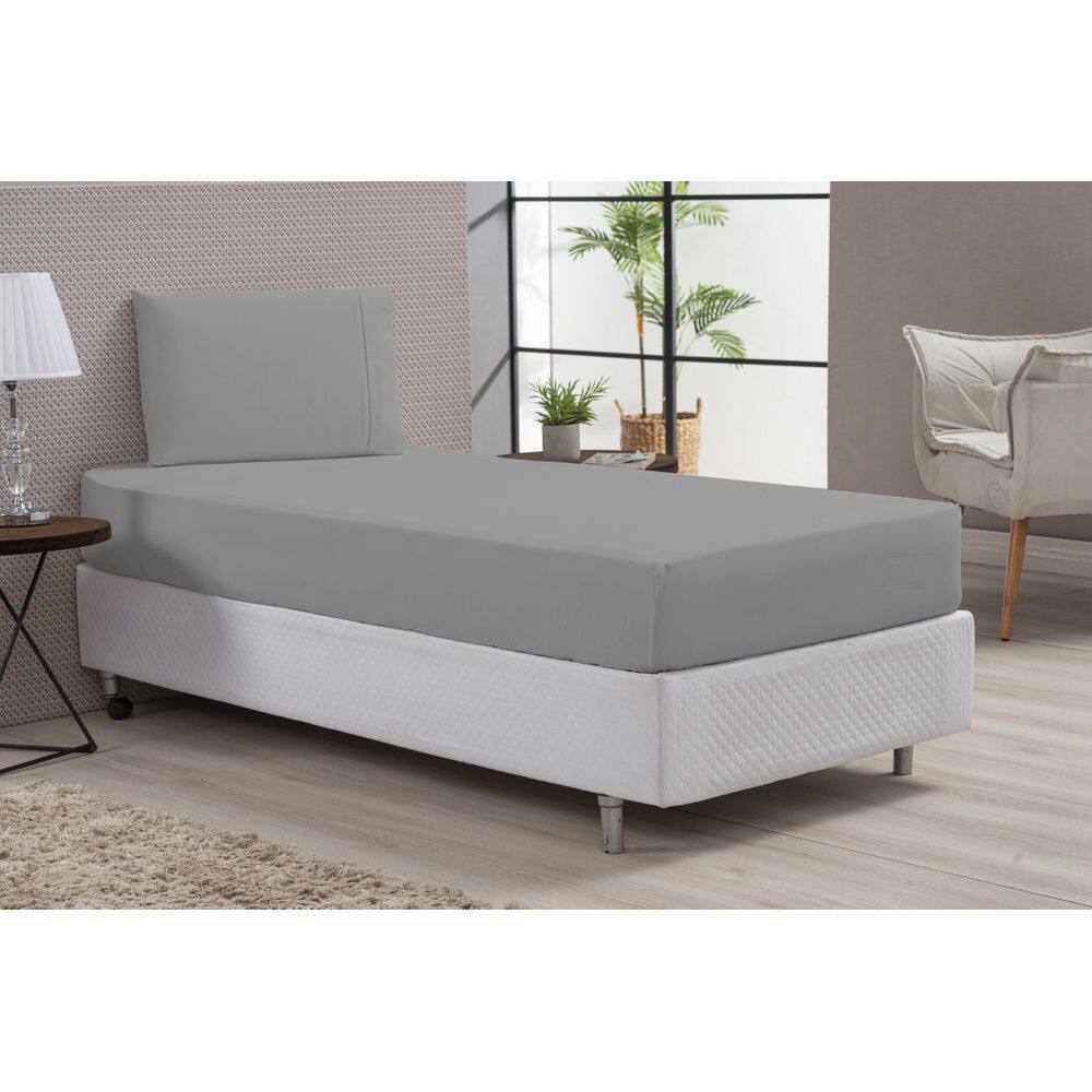 Lençol 80% Algodão 2 Peças Cinza Solteiro Percal 180 Fios