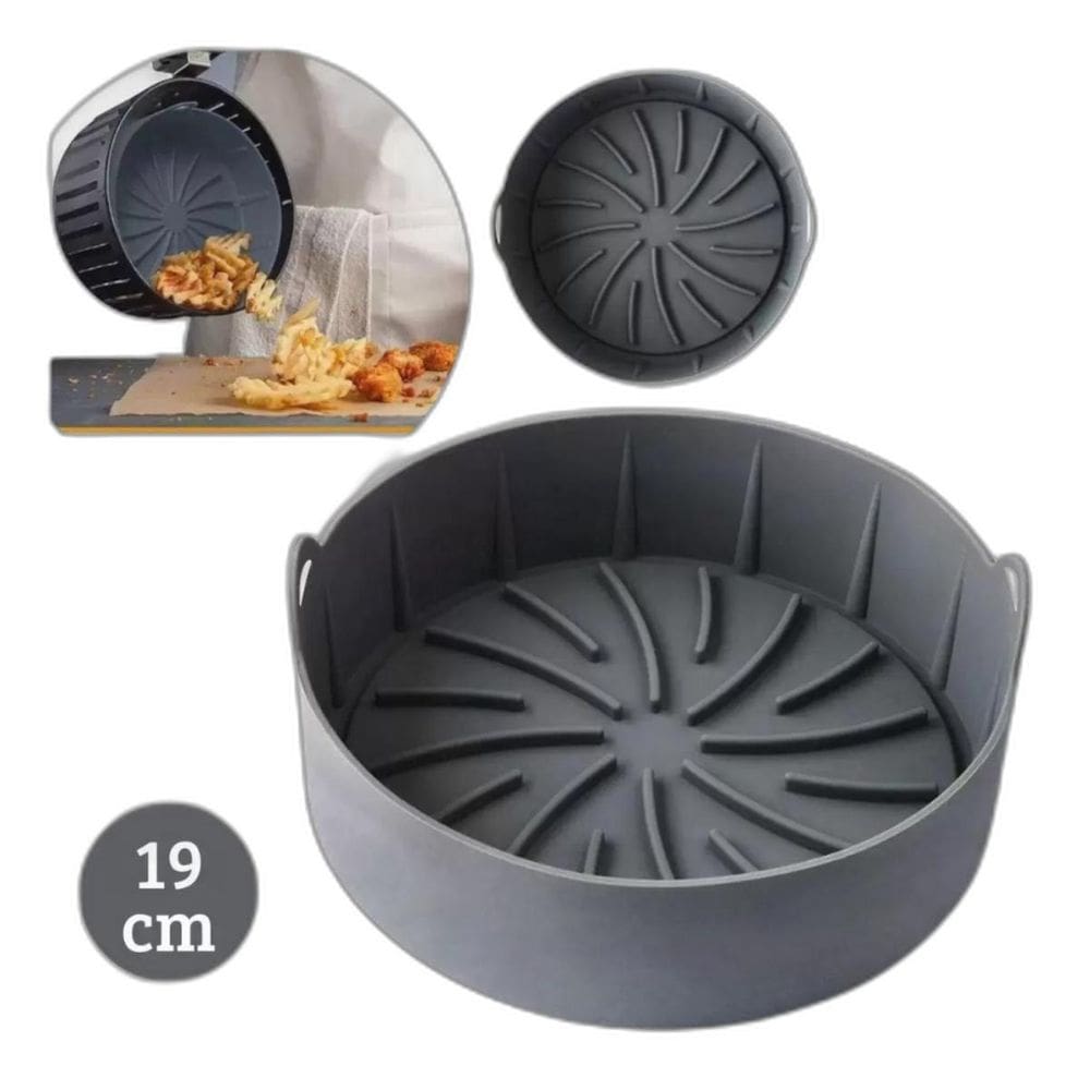 Forma Silicone Air Fryer Cesto Redondo Alça Diâmetro 19Cm