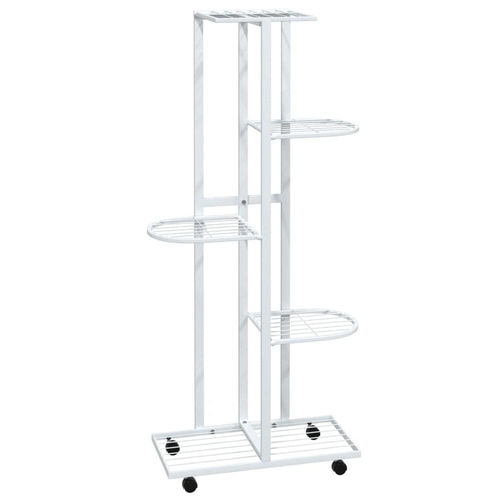 Suporte de flores vidaXL de 5 andares com rodas em ferro branco para casa/jardim