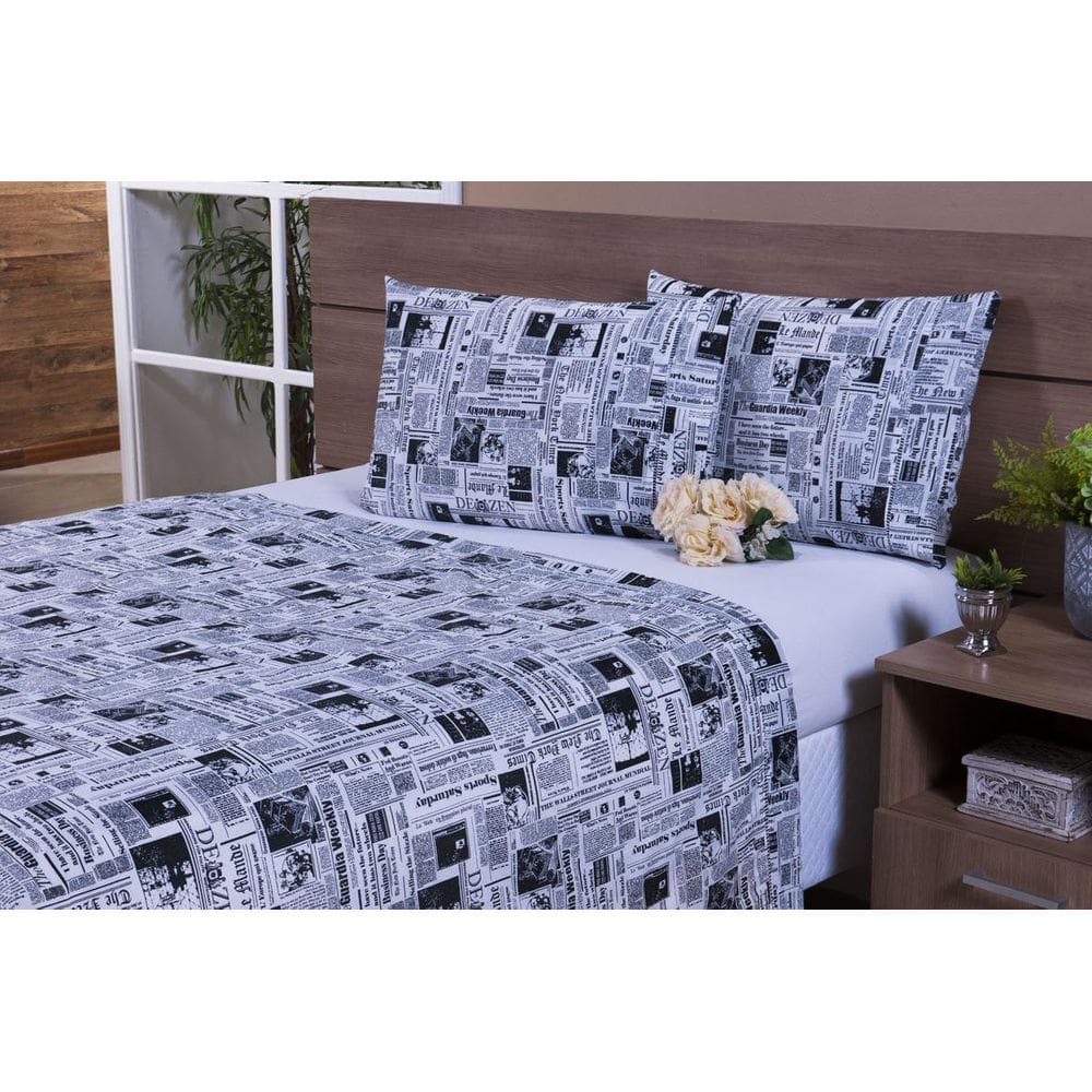 Jogo De Lençol Cama Viúva 100% Algodão 150 fios 4 Pçs Preto