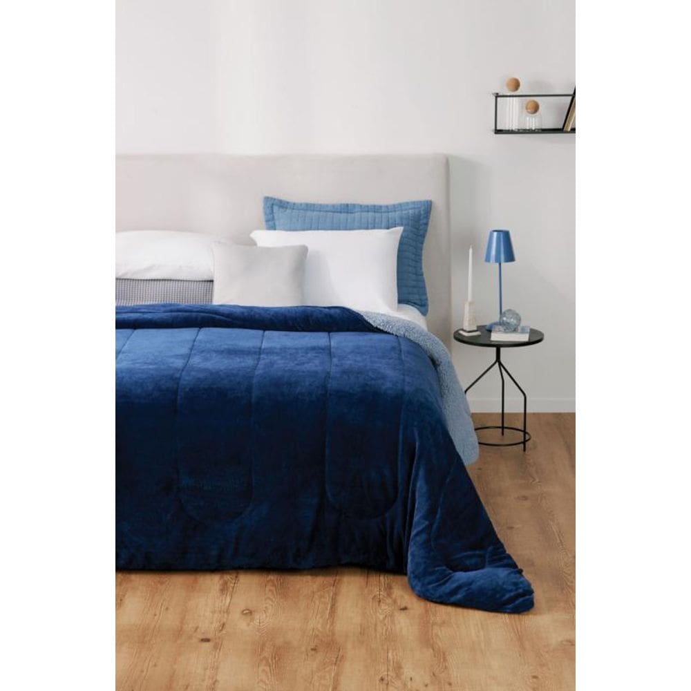 Coberdrom Dupla Face Sherpa Liso Casal Prisma 200X220M Azul