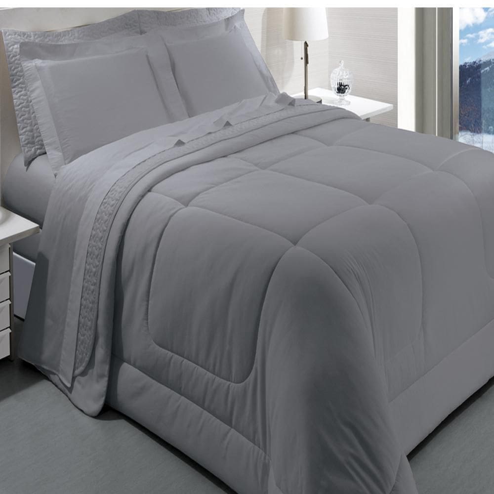 Jogo De Cama King Kacyumara Satinée Silver 4 Peças Cinza