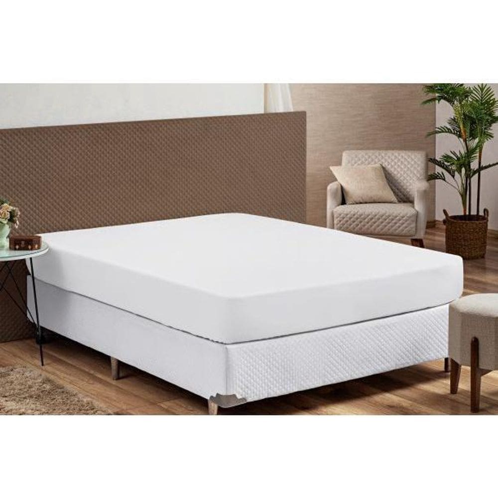 Lencol Casal Com Elastico Branco 100% Algodao