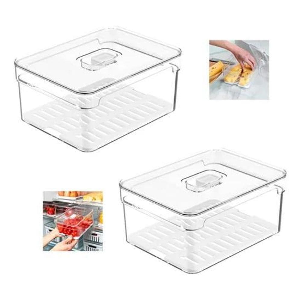 Kit 2 Organizadores Geladeira 2,2L Organizador Clear Fresh