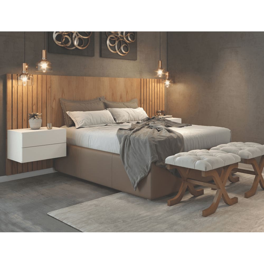 Cabeceira para Cama Box Casal com Mesa de Cabeceira 2,63m - Safira - Móveis Montanhês