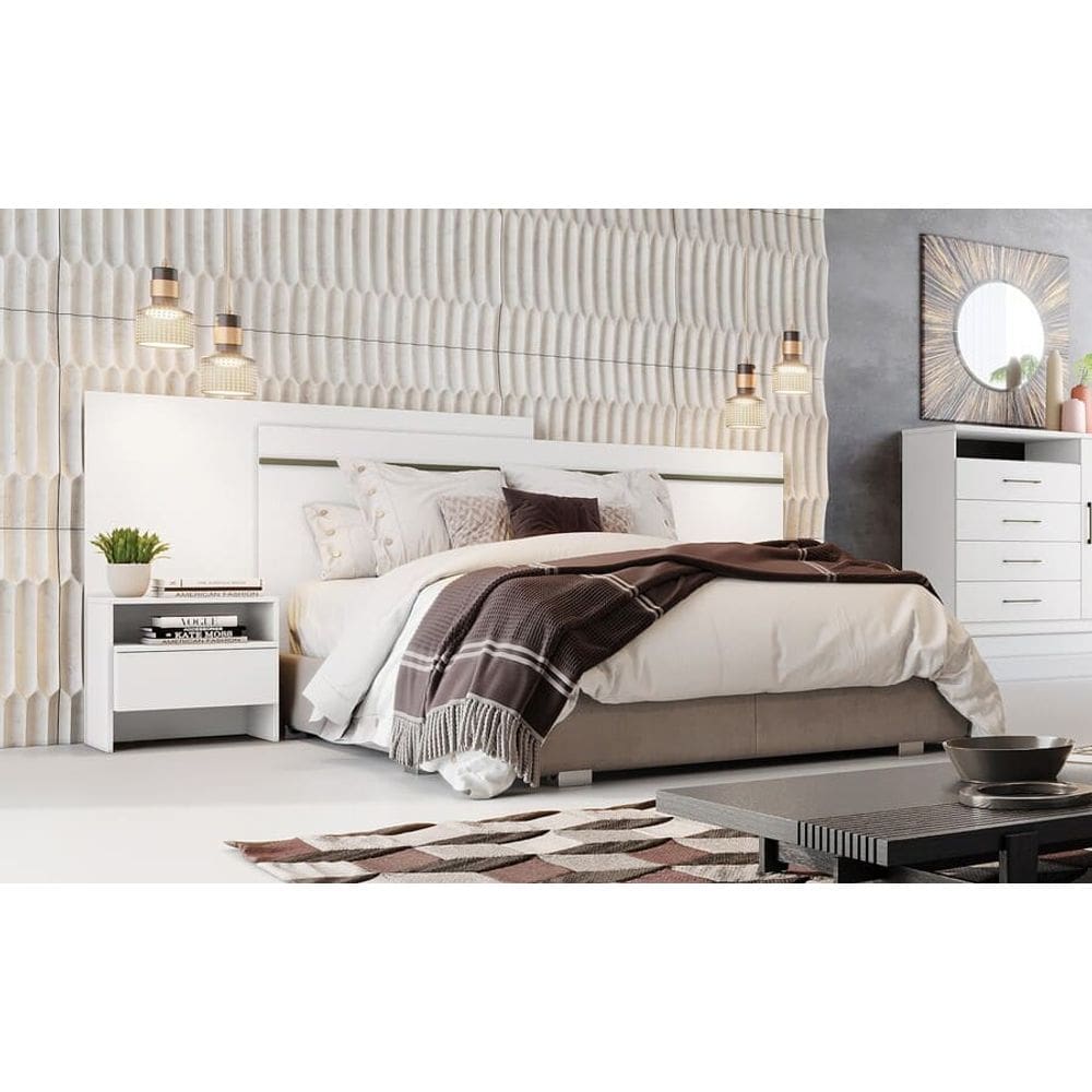 Cabeceira para Cama Box Casal com 2 Mesas de Cabeceira - Prime-Branco - Móveis Novo Horizonte