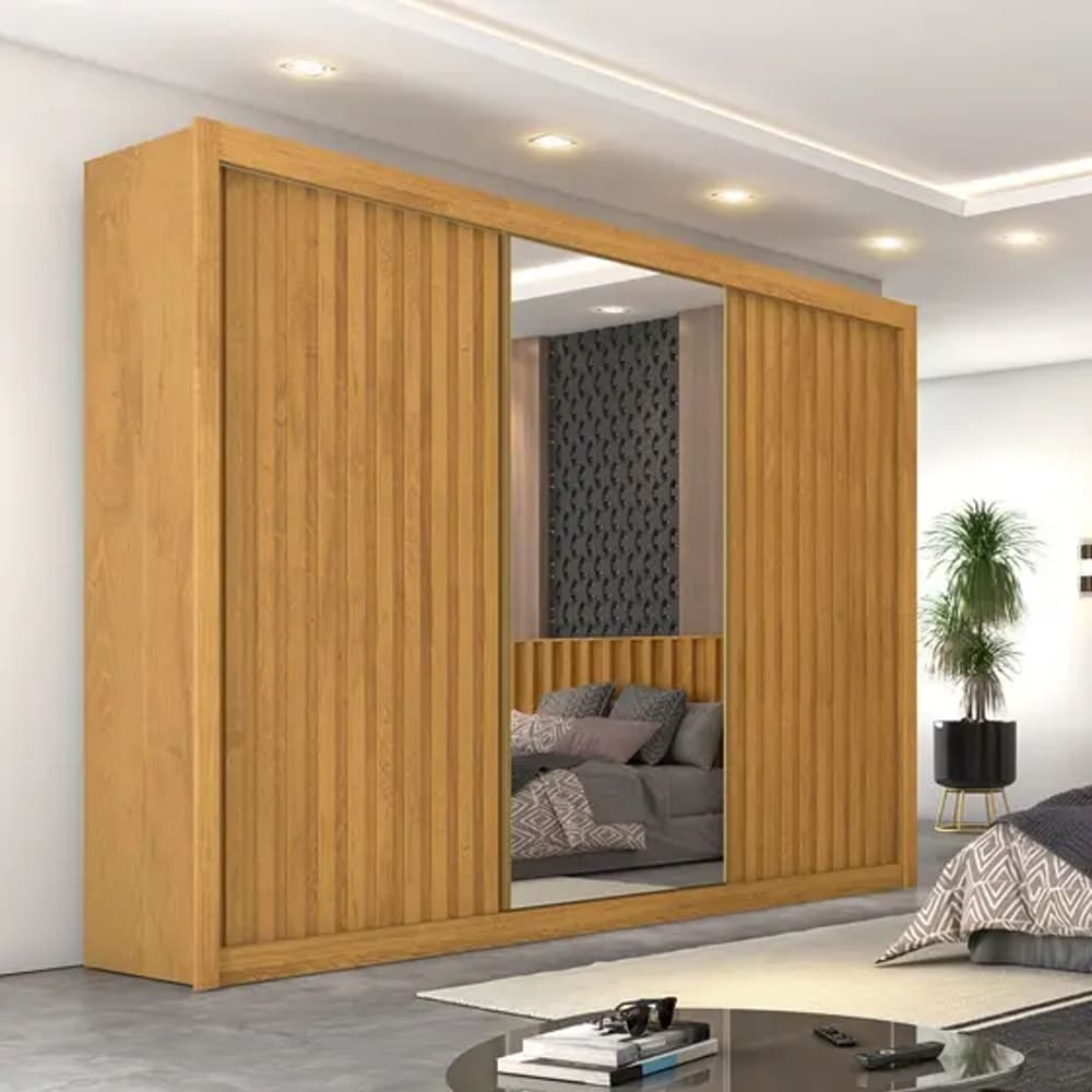 Guarda Roupa 3 Portas de Correr 6 Gavetas e Espelho Central - Versatto- Móveis Europa