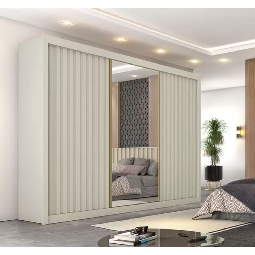 Guarda Roupa 3 Portas de Correr 6 Gavetas e Espelho Central - Versatto - Móveis Europa