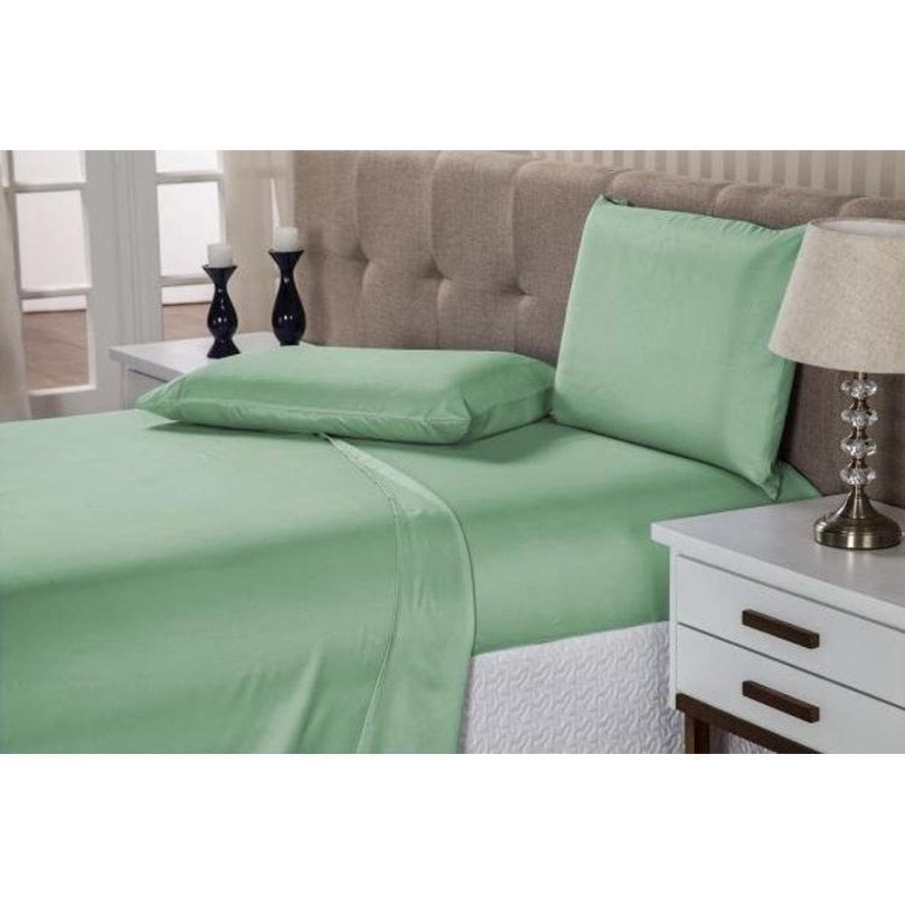 Jogo De Lençol Casal Linha Charme Cama Box 3 Peças Verde