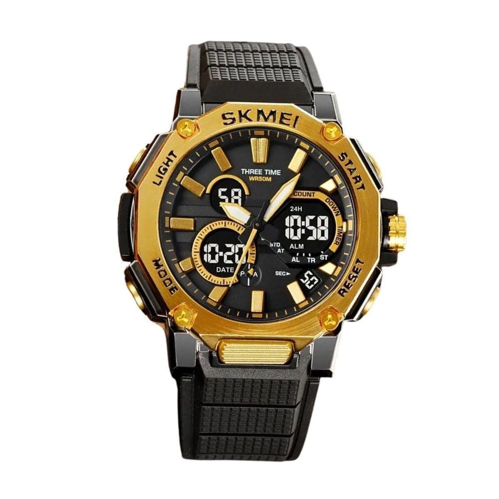 Relógio Masculino Skmei Anadigi 2219Gd Preto E Dourado
