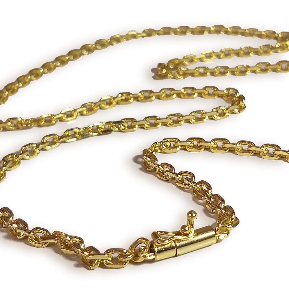 Cordão 2Mm Corrente Cadeado Banhado A Ouro 18K 60Cmx2Mm