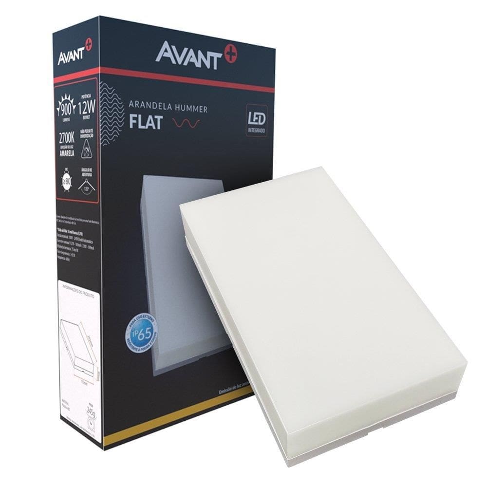 Luminária LED Avant Arandela Flat IP65 - 12W 3000K 900 Lumens Branco