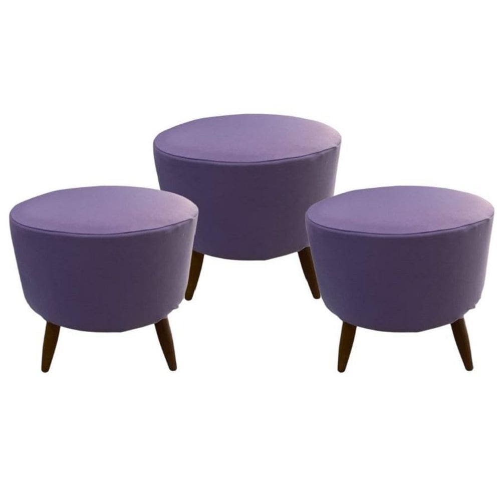 Kit 3 Peças Capa Puff Redondo Pé Palito Malha Com Elástico