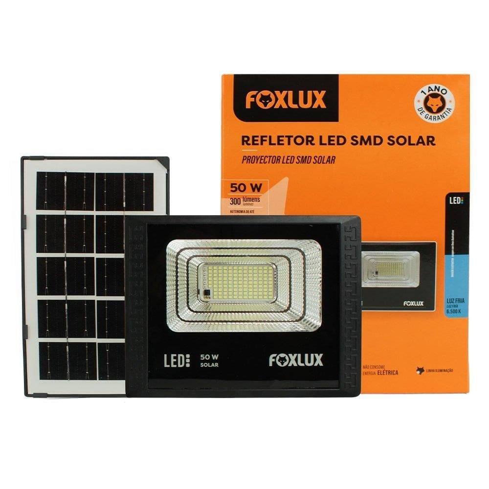 Refletor Solar Foxlux Led 50W, 6,5k, Preto