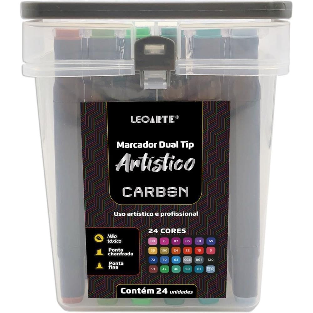 Marcador Artístico Carbon Line Dual Tip 24 Cores - Leonora
