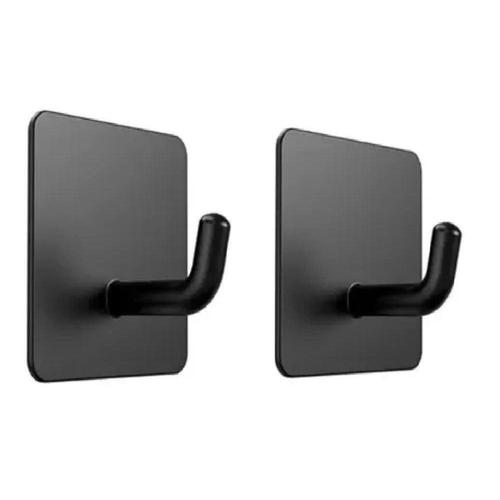 Kit 2 Ganchos Adesivos Metal Preto Pendurar Toalhas E Roupas