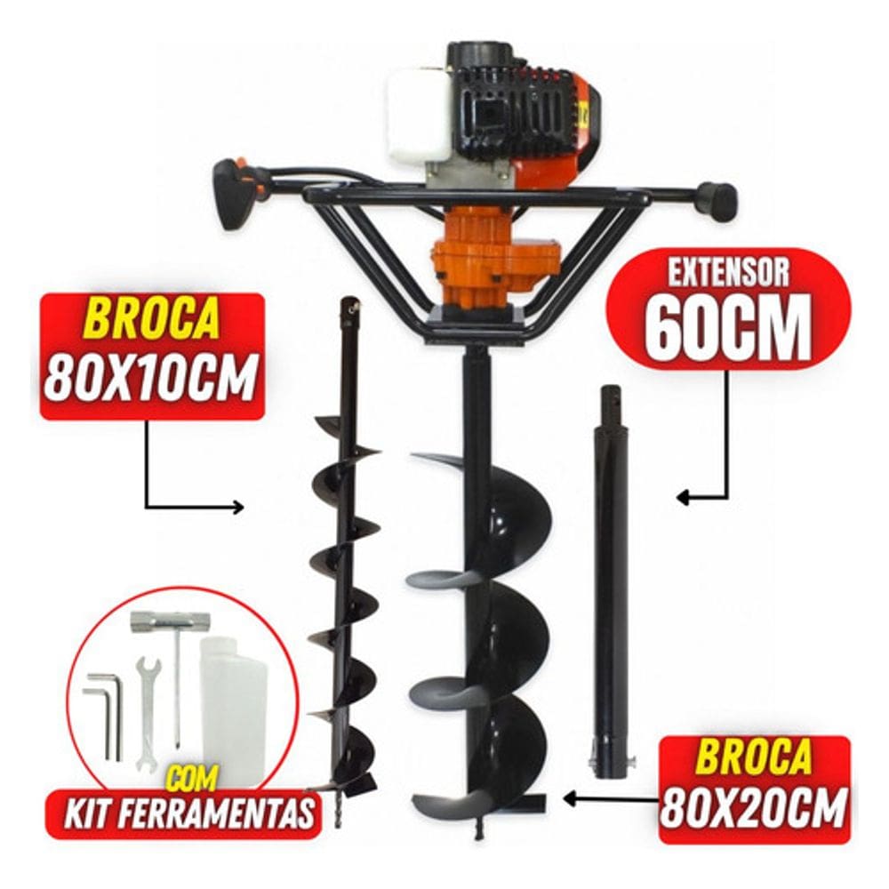 Perfurador De Solo 2t Vulcan Trent VPS520 com Broca 80x20 + Broca 80x10cm + Extensor 60cm