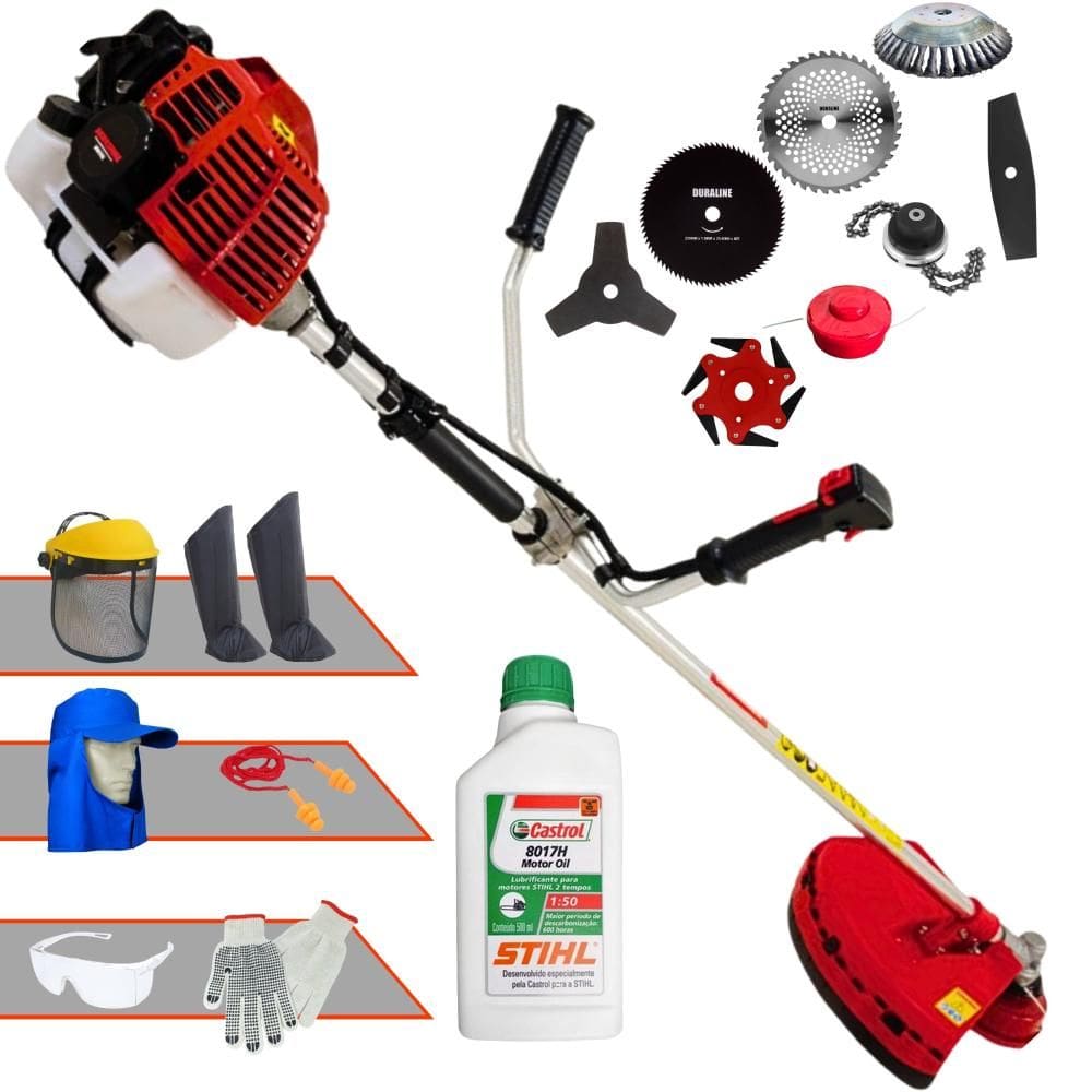 Aparador de Grama Kawashima KW52L À Gasolina 52cc 2,5HP 10.000rpm Multifunções Completa Com Carretel de Nylon + 7 Opções de Corte + EPI + ÓLEO STIHL