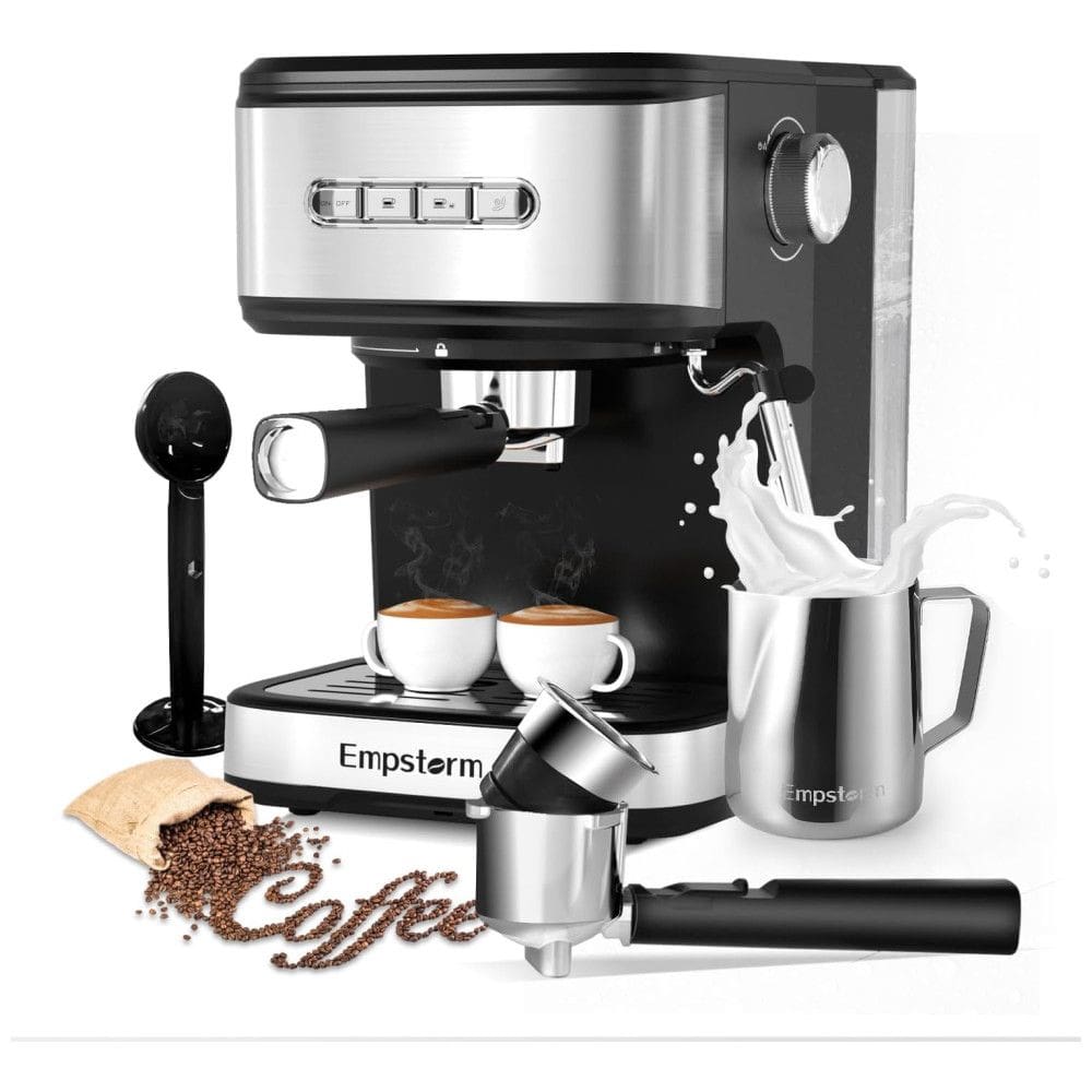 Máquina de Café Expresso 20 Bar para Cápsulas ou Café Moído, com sistema de vaporização de Leite, 110V 850W, Empstorm, Preta