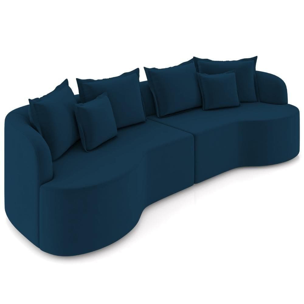 Sofá 4 Lugares Orgânico Sala De Estar Living 270cm Ekos K01 Veludo Azul Marinho - Lyam Decor
