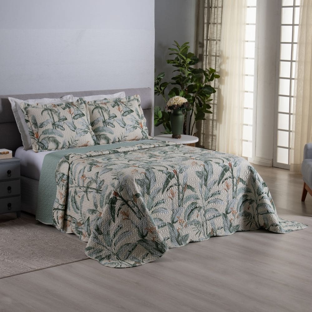 Kit Cobre Leito Colcha Queen Dupla Face Amazônia 3 Peças