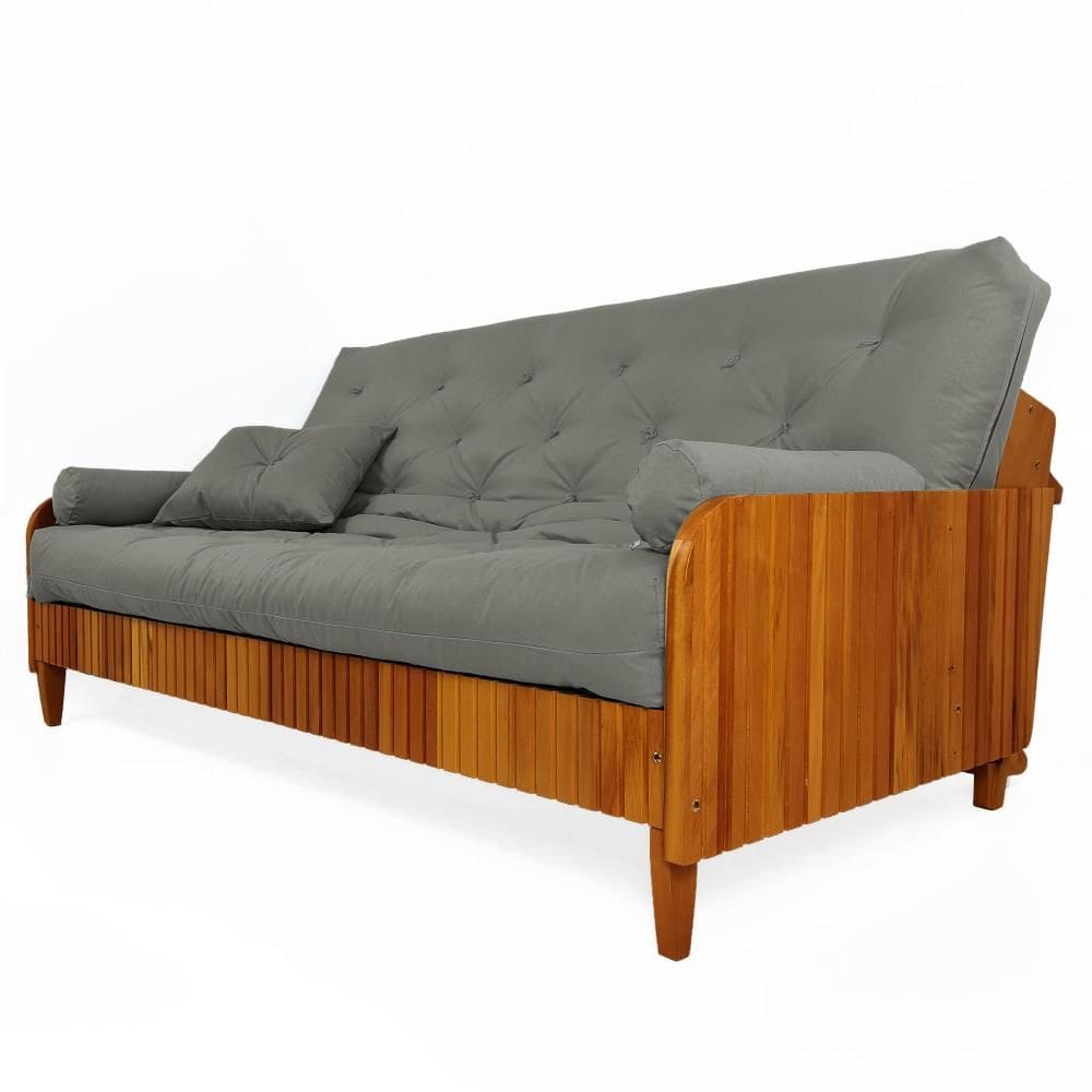Sofá Cama Paris II Ripado Sarja em Madeira Maciça Natural