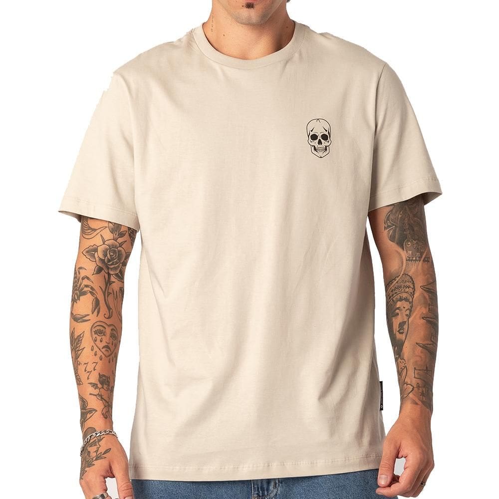 Camiseta MCD Caveira Lateral SM26 Masculina Bege Poeira