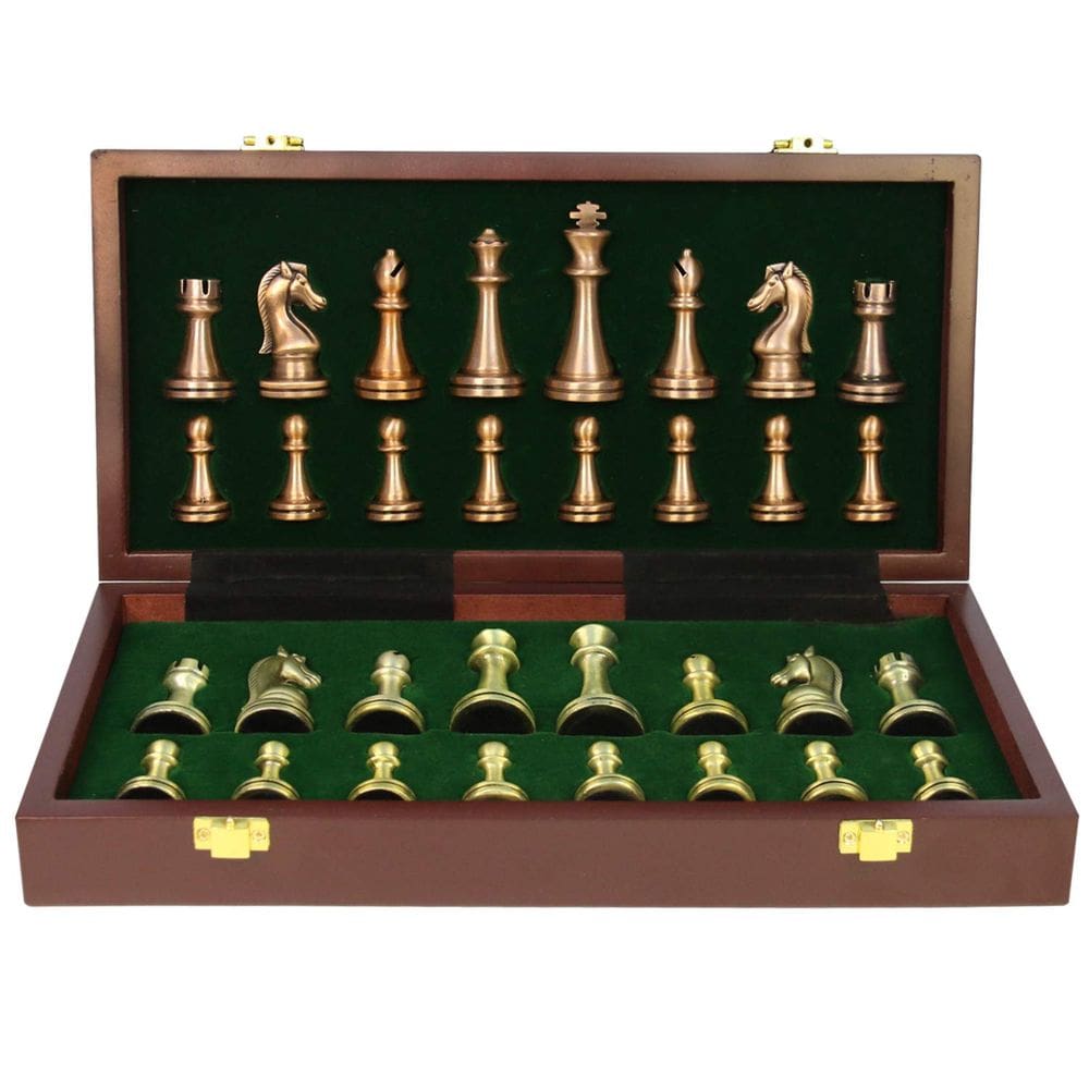 Conjunto de xadrez Auroal Metal Deluxe, tabuleiro de madeira dobrável