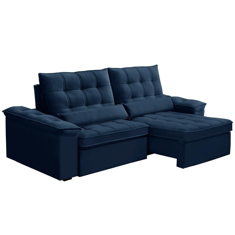 Sofá Retrátil Reclinável Para Sala 3 Lugares 250cm Maresi F04 Veludo Azul - Lyam Decor