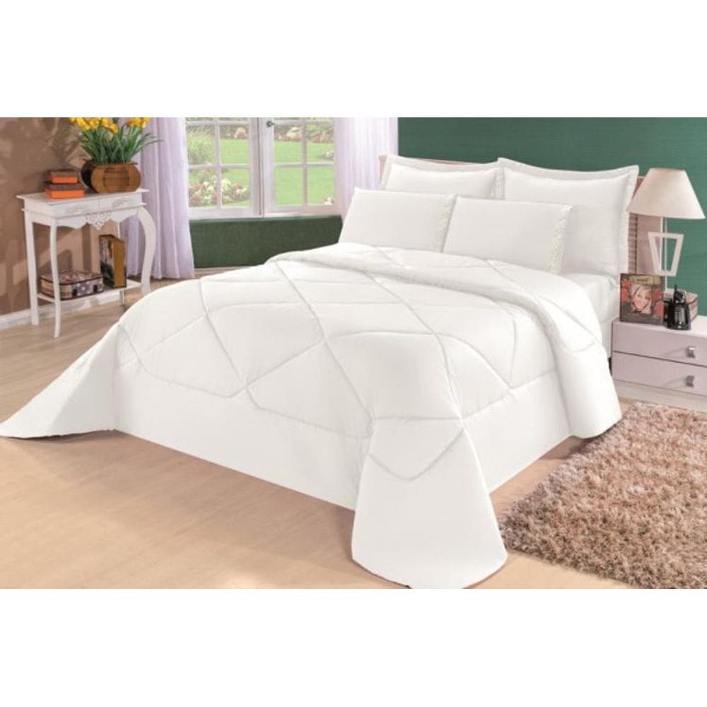 Kit Edredom Requinte Percal + Lençol Queen 6 Peças Branco