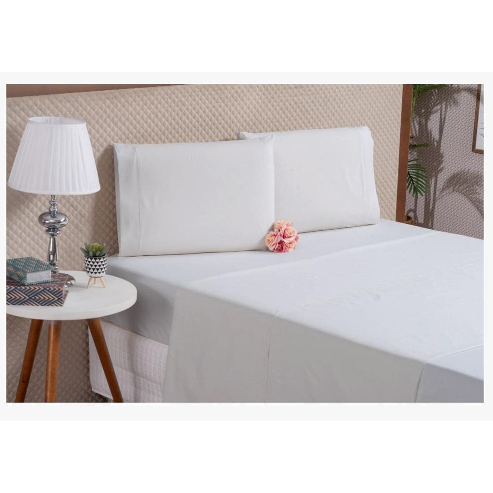 Lençol 4 Peças King Algodão Pousada Hotel Hospedaria Branco